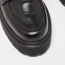 Hermes Black Leather Hitch H Logo Loafers Size 37