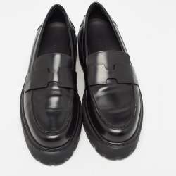 Hermes Black Leather Hitch H Logo Loafers Size 37