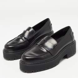 Hermes Black Leather Hitch H Logo Loafers Size 37