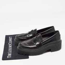 Hermes Black Leather Hitch H Logo Loafers Size 37