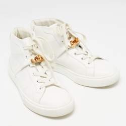 Pre Owned Hermes White Leather Daydream High Top Sneakers Size 39