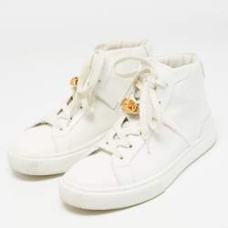 Pre Owned Hermes White Leather Daydream High Top Sneakers Size 39