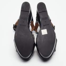 Pre Owned Hermes Black Patent Leather Ilana Espadrille Wedges Sandals Size 37
