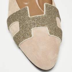 Hermes Beige Suede Roxane Flat Mules Size 37.5