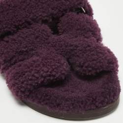 Hermes Purple Shearling Chypre Flat Slides Size 37