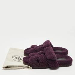 Hermes Purple Shearling Chypre Flat Slides Size 37