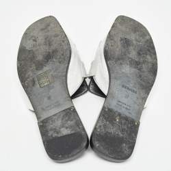 Hermes Silver Leather Auteuil Fringe Detail Studded Flat Slides Size 37