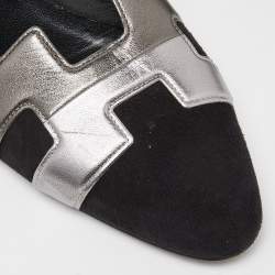 Hermes Black Suede and Leather Roxane Flat Mules Size 38