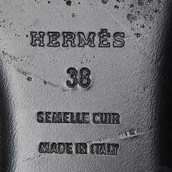 Hermes Black Suede and Leather Roxane Flat Mules Size 38