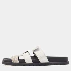 Hermes White/Brown  Crocodile Chypre Himalaya Slides Size 40