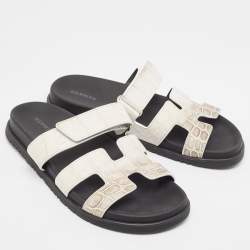 Hermes White/Brown  Crocodile Chypre Himalaya Slides Size 40