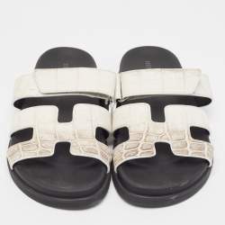 Hermes White/Brown  Crocodile Chypre Himalaya Slides Size 40
