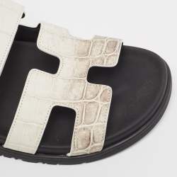 Hermes White/Brown  Crocodile Chypre Himalaya Slides Size 40