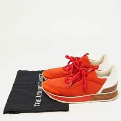 Hermes Orange/White Neoprene and Leather Miles Sneakers Size 36