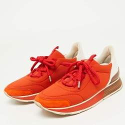 Hermes Orange/White Neoprene and Leather Miles Sneakers Size 36