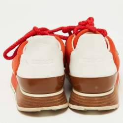Hermes Orange/White Neoprene and Leather Miles Sneakers Size 36
