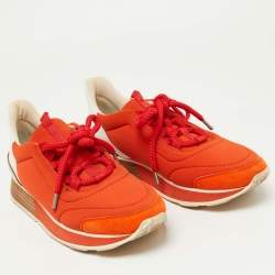Hermes Orange/White Neoprene and Leather Miles Sneakers Size 36