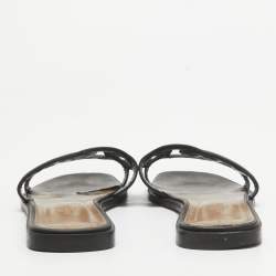 Hermes Black Leather Omaha Flat Slides Size 39.5