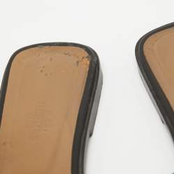 Hermes Black Leather Omaha Flat Slides Size 39.5