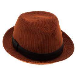 Pre Owned Hermes Burnt Orange Corduroy Leather Trim Detail Panama Hat Size 58