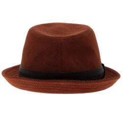 Pre Owned Hermes Burnt Orange Corduroy Leather Trim Detail Panama Hat Size 58