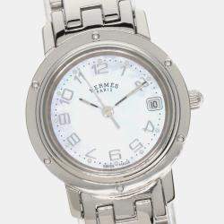 Hermes Silver Stainless Steel Clipper CL4.210 Quartz Women's Wristwatch 29 mm