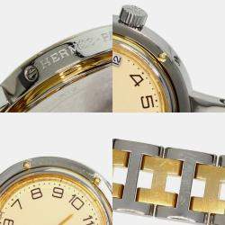 Hermes Ivory Yellow Gold Plated Stainless Steel Clipper Quartz Women's Wristwatch 24 mm