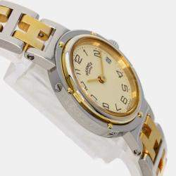 Hermes Ivory Yellow Gold Plated Stainless Steel Clipper Quartz Women's Wristwatch 24 mm