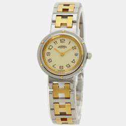 Hermes Ivory Yellow Gold Plated Stainless Steel Clipper Quartz Women's Wristwatch 24 mm