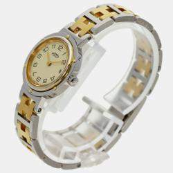 Hermes Ivory Yellow Gold Plated Stainless Steel Clipper Quartz Women's Wristwatch 24 mm