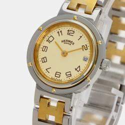 Hermes Ivory Yellow Gold Plated Stainless Steel Clipper Quartz Women's Wristwatch 24 mm