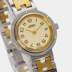 Hermes Ivory Yellow Gold Plated Stainless Steel Clipper Quartz Women's Wristwatch 24 mm