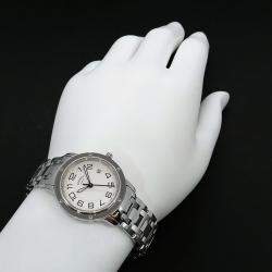 Hermes White Stainless Steel Clipper CP1.310 Quartz Women's Wristwatch 28 mm