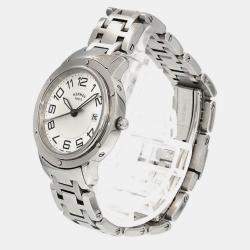 Hermes White Stainless Steel Clipper CP1.310 Quartz Women's Wristwatch 28 mm