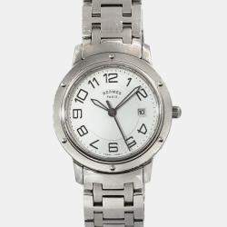 Hermes White Stainless Steel Clipper CP1.310 Quartz Women's Wristwatch 28 mm