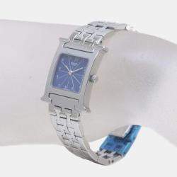 Hermes Blue Stainless Steel Heure H HH1.210 Quartz Women's Wristwatch 21 mm