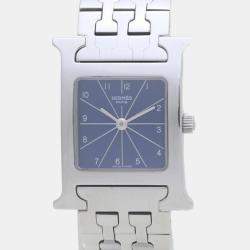 Hermes Blue Stainless Steel Heure H HH1.210 Quartz Women's Wristwatch 21 mm