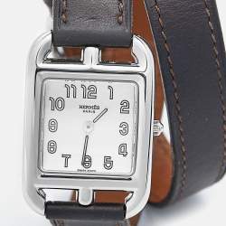 Hermes Silver Dial Stainless Steel Leather Cape Cod CC1.210 Unisex Wristwatch 23 mm