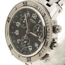 Pre Owned Hermes Black Stainless Steel Clipper CL2.910 Women's Wristwatch 40 mm