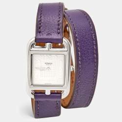 Hermes Silver Stainless Steel Leather Cape Cod CC1.210 Women's Wristwatch 23 mm