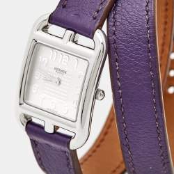Hermes Silver Stainless Steel Leather Cape Cod CC1.210 Women's Wristwatch 23 mm