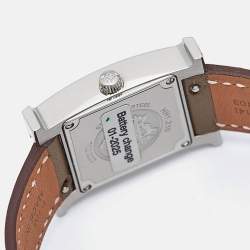Hermes White Stainless Steel Leather Heure H HH1.210 Women's Wristwatch 21 mm