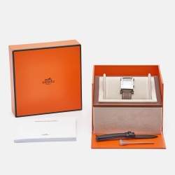 Hermes White Stainless Steel Leather Heure H HH1.210 Women's Wristwatch 21 mm