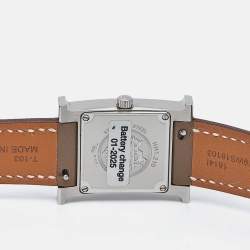 Hermes White Stainless Steel Leather Heure H HH1.210 Women's Wristwatch 21 mm