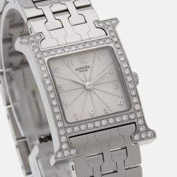 Hermes Ivory Stainless Steel Heure H Quartz Women's Wristwatch 21 mm