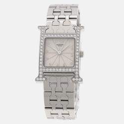 Hermes Ivory Stainless Steel Heure H Quartz Women's Wristwatch 21 mm