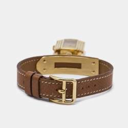 Hermes Champagne Gold Plated Leather Kelly Women's Wristwatch 20MM