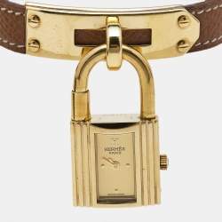 Hermes Champagne Gold Plated Leather Kelly Women's Wristwatch 20MM