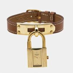 Hermes Champagne Gold Plated Leather Kelly Women's Wristwatch 20MM