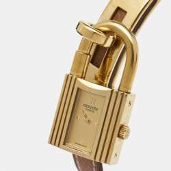 Hermes Champagne Gold Plated Leather Kelly Women's Wristwatch 20MM